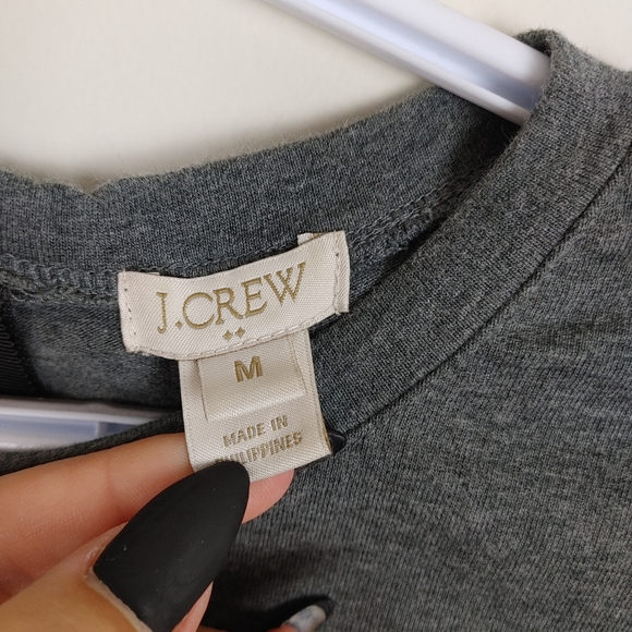 J Crew Grey T-shirt Faux Leather sleeves neutral tee zipper back Medium - Picture 3 of 6